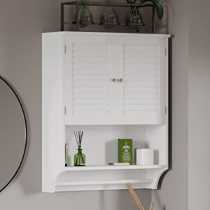 lavish home wall-mounted bathroom organizer – medicine cabinet or over-the-toilet storage with stylish shutter doors and towel bar, white
