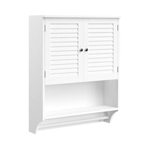 Lavish Home Wall-Mounted Bathroom Organizer – Medicine Cabinet or Over-The-Toilet Storage with Stylish Shutter Doors and Towel Bar, White