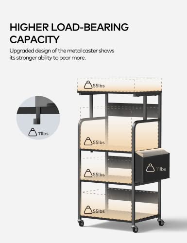 4-Tier Home Kitchen Standing Shelf Cart W/ Storage and Lockable Wheels, Tall Mobile Rolling Rack with Large Storage Space for Home Kitchen, Versatile, Durable - Black