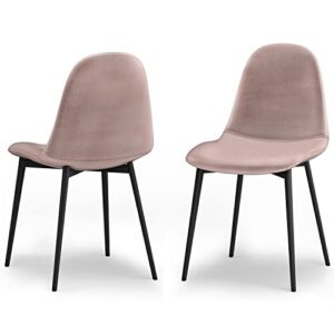 simplihome alpine mid century modern dining chair (set of 2) in rose velvet fabric, for the dining room