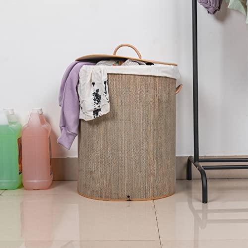 Round Mendong Collapsible Waterproof Laundry Hamper with Lid and Handles for Organizer, Clothes, Toy Durable Folder Washing Bin for Easy Carrying