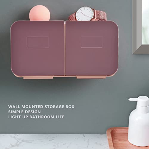 Cotton Swab Storage Box, 2 Grids Separate Clamshell Storage Organizer, Wall Mounted Storage Container with Lids 2 Stickers for Cosmetic Sponge Sanitary Napkins Makeup Pads Bath Salts Kitchen Bedroom