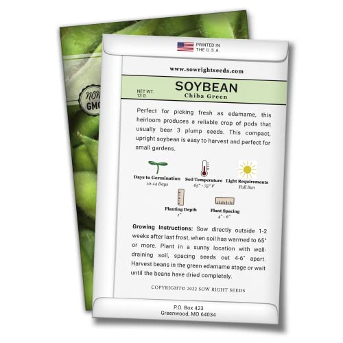 Sow Right Seeds - Chiba Green Soybean Seed for Planting - Non-GMO Heirloom Packet with Instructions to Plant a Home Vegetable Garden - Old Fashioned Bush Soybean Variety - Wonderful Gardening Gift
