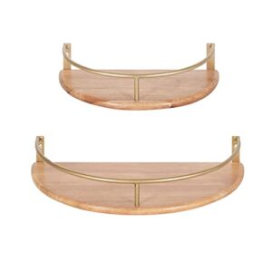 Kate and Laurel Camryn Boho Half Moon Wall Shelf Set, Set of 2, Natural Wood and Gold, Decorative Bohemian Half Circle Shelf for Household Storage and Boho Decor