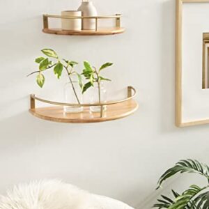 Kate and Laurel Camryn Boho Half Moon Wall Shelf Set, Set of 2, Natural Wood and Gold, Decorative Bohemian Half Circle Shelf for Household Storage and Boho Decor