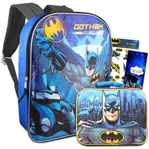 Fast Forward Batman Backpack with Lunch Box Set - Batman Backpack for Boys 4-6, Batman Lunch Box, Stickers, More,Batman Backpack for Kids