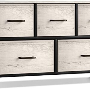 Sorbus Dresser with 5 Faux Wood Drawers - Storage Unit Organizer Chest for Clothes - Bedroom, Hallway, Living Room, Closet, & Dorm Furniture - Steel Frame, Wood Top, & Easy Pull Fabric Bins