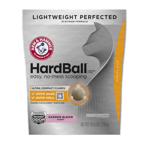 ARM & HAMMER Hardball Lightweight Platinum Multi-Cat Easy, No-Mess Scooping, Clumping Cat Litter, 16.5LB Bag, Garden Bloom Scent, Online Exclusive Formula