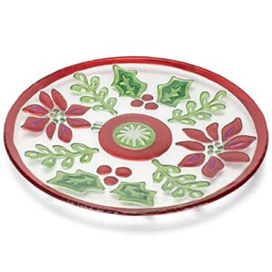 DEMDACO Festive Holly Red and Green 11 Inch Glass Christmas Round Serving Plate Platter