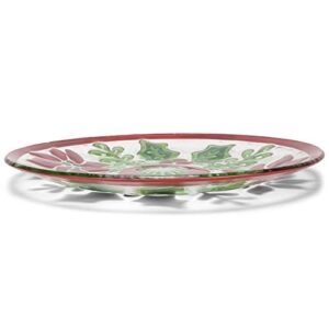 DEMDACO Festive Holly Red and Green 11 Inch Glass Christmas Round Serving Plate Platter