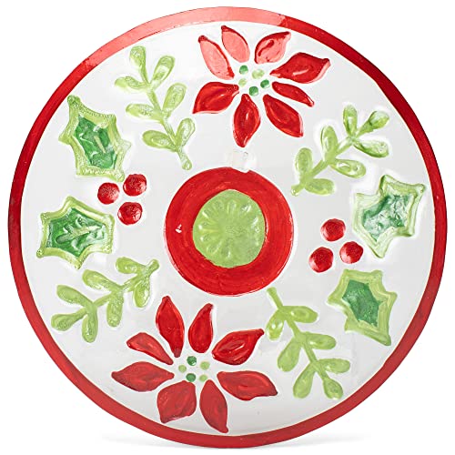 DEMDACO Festive Holly Red and Green 11 Inch Glass Christmas Round Serving Plate Platter