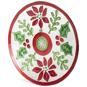 DEMDACO Festive Holly Red and Green 11 Inch Glass Christmas Round Serving Plate Platter