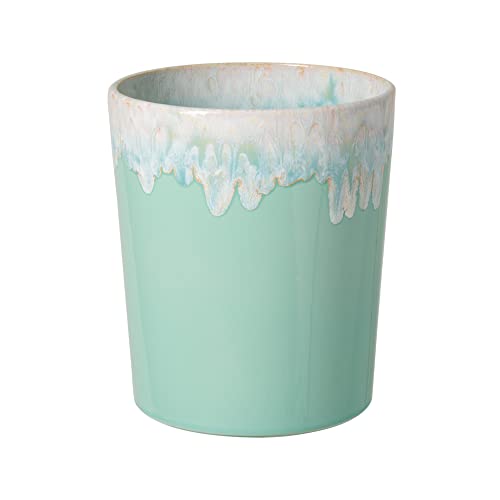 Casafina Ceramic Wastebasket Trash Can - Taormina Collection, Aqua | Stoneware Bathroom Accessories | Quality Bath Decor | 8'' x 9.75'', 203 oz.