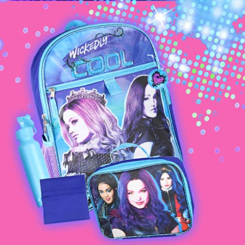 Disney Descendants Wickedly Cool 16" Backpack Lunch Tote Water Bottle Squishy Snack Tote 5 Pc Set