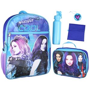 disney descendants wickedly cool 16" backpack lunch tote water bottle squishy snack tote 5 pc set