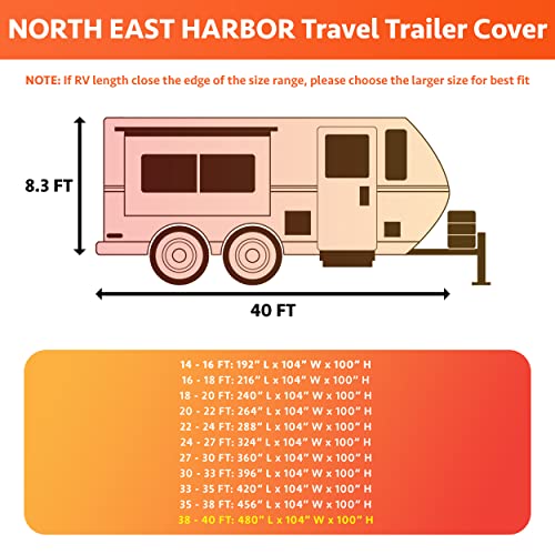 NEH Top Travel Trailer RV Cover for 38ft - 40ft Length RV Cover, Ripstop Camper Cover, Tearproof Waterproof Motorhome Cover