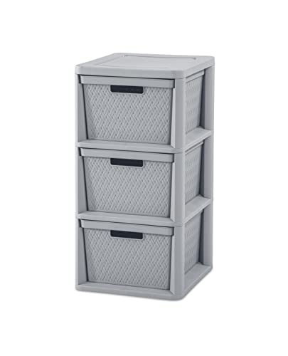 Sterilite 47306A01K, 3-Drawer Weave, Cement, 1-Pack Tower