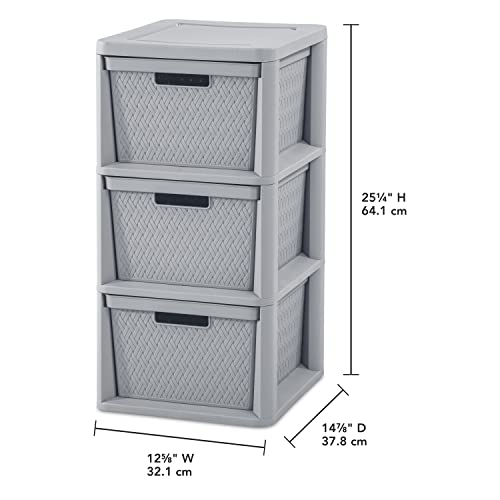 Sterilite 47306A01K, 3-Drawer Weave, Cement, 1-Pack Tower