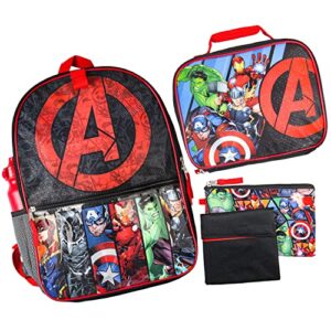 marvel avengers superhero 5-piece backpack lunch tote set