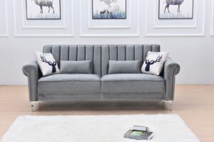 legend vansen loveseat tight back convertible velvet sofa sleeper living room and bedroom sofabed, 85'' wide, grey
