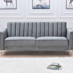 Legend Vansen Loveseat Tight Back Convertible Velvet Sofa Sleeper Living Room and Bedroom Sofabed, 85'' Wide, Grey