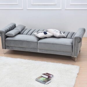 Legend Vansen Loveseat Tight Back Convertible Velvet Sofa Sleeper Living Room and Bedroom Sofabed, 85'' Wide, Grey