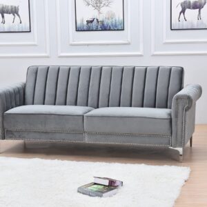 Legend Vansen Loveseat Tight Back Convertible Velvet Sofa Sleeper Living Room and Bedroom Sofabed, 85'' Wide, Grey