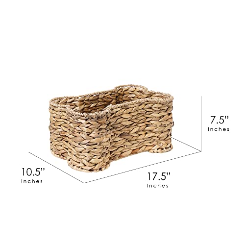 American Art Decor Boho Woven Water Hyacinth Storage Basket-Single, Bone Shaped Decorative Organizer Bin for Toys, Clothes, and Blankets