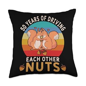 50th wedding anniversary gift for couple womens 50th wedding 50 years of driving each other nuts throw pillow, 18x18, multicolor