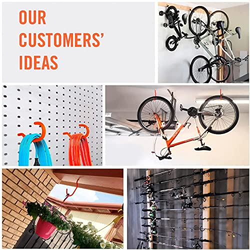 SMARTOLOGY 4 Pack 7.5 inch Wall Storage Hanger with 2 Extension Cord Holder Organizer, 4 Extra Large Ceiling Bicycle Hooks(Orange)