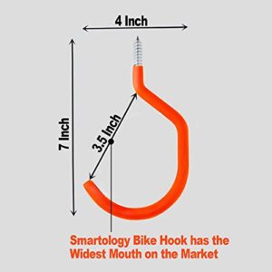 SMARTOLOGY 4 Pack 7.5 inch Wall Storage Hanger with 2 Extension Cord Holder Organizer, 4 Extra Large Ceiling Bicycle Hooks(Orange)