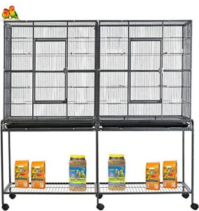 54" large double breeding flight bird wrought iron double parrot bird cage slide out center divider side nesting doors cockatiel conure removalbe rolling stand