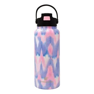 hydraflow hybrid - 34oz triple wall vacuum insulated bottle with flip straw - insulated water bottle - stainless steel bottle - water bottle with straw - reusable water bottle (34oz, cotton candy)