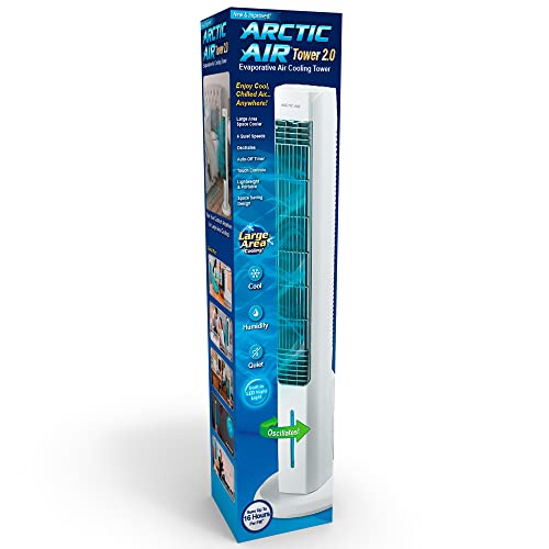 Arctic Air Tower 2.0 Evaporative Air Cooler - Large Area Room Cooling, 4 Speed Settings, Quiet Oscillation, Space-Saving, Perfect for Bedroom, Living Room, Office & More