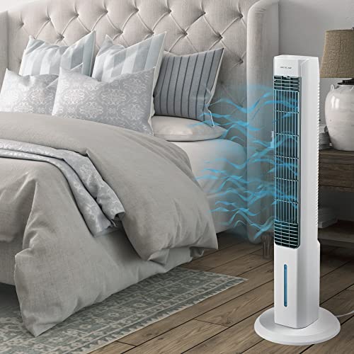 Arctic Air Tower 2.0 Evaporative Air Cooler - Large Area Room Cooling, 4 Speed Settings, Quiet Oscillation, Space-Saving, Perfect for Bedroom, Living Room, Office & More