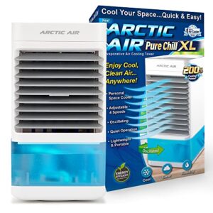 arctic air pure chill xl evaporative air cooler - powerful 4-speed, quiet, lightweight oscillating portable cooling tower - hydro-chill technology for bedroom, office, living room & more