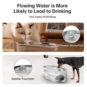 Cat Water Fountain - 304 Stainless Steel Tray, Ultra-Quiet Pump, Emergency Water Storage, Transparent Water Tank with Water Level Indicato, 84oz/2.5L, Oval Design Suitable for a Variety of Pets