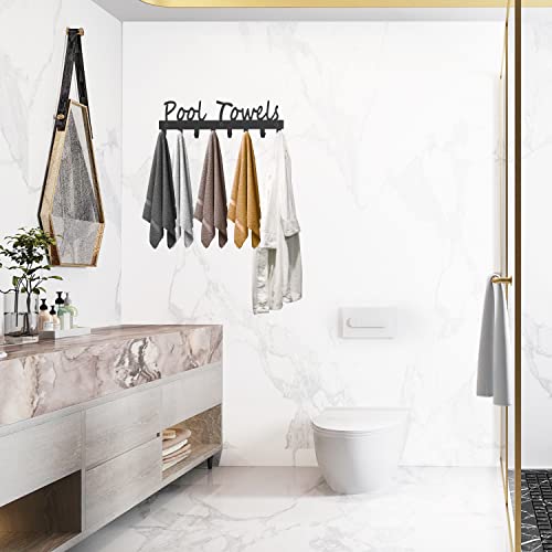 Pool Towel Hooks for Bathroom Wall Mount Towel Rack Towel Holder Carbon Steel Hanger Organizer Indoor Outdoor for Robe, Towel, Coat, Swimsuit, Umbrella, Bag, Keys(Matte Black)