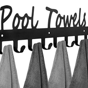 Pool Towel Hooks for Bathroom Wall Mount Towel Rack Towel Holder Carbon Steel Hanger Organizer Indoor Outdoor for Robe, Towel, Coat, Swimsuit, Umbrella, Bag, Keys(Matte Black)