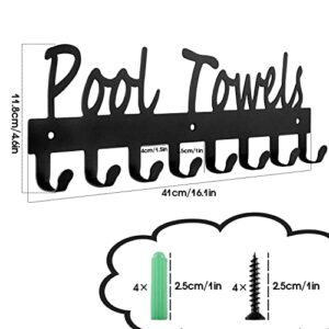 Pool Towel Hooks for Bathroom Wall Mount Towel Rack Towel Holder Carbon Steel Hanger Organizer Indoor Outdoor for Robe, Towel, Coat, Swimsuit, Umbrella, Bag, Keys(Matte Black)
