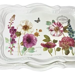 14.7x9.7 Medium Melamine Serving Tray for Eating Melamine Serving Platter Plastic Serving Tray with Handles Floral Resin Breakfast Tray for Veggie Cupcakes Outdoor Medium Serving Tray with Prints