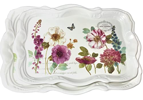 14.7x9.7 Medium Melamine Serving Tray for Eating Melamine Serving Platter Plastic Serving Tray with Handles Floral Resin Breakfast Tray for Veggie Cupcakes Outdoor Medium Serving Tray with Prints