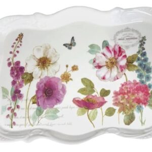 14.7x9.7 Medium Melamine Serving Tray for Eating Melamine Serving Platter Plastic Serving Tray with Handles Floral Resin Breakfast Tray for Veggie Cupcakes Outdoor Medium Serving Tray with Prints