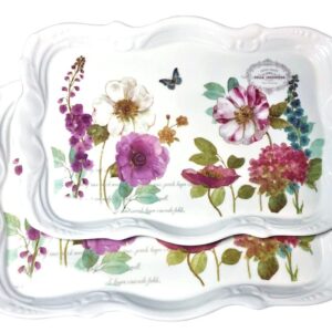 14.7x9.7 Medium Melamine Serving Tray for Eating Melamine Serving Platter Plastic Serving Tray with Handles Floral Resin Breakfast Tray for Veggie Cupcakes Outdoor Medium Serving Tray with Prints