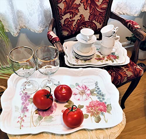 14.7x9.7 Medium Melamine Serving Tray for Eating Melamine Serving Platter Plastic Serving Tray with Handles Floral Resin Breakfast Tray for Veggie Cupcakes Outdoor Medium Serving Tray with Prints