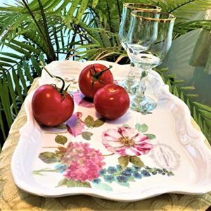 14.7x9.7 Medium Melamine Serving Tray for Eating Melamine Serving Platter Plastic Serving Tray with Handles Floral Resin Breakfast Tray for Veggie Cupcakes Outdoor Medium Serving Tray with Prints