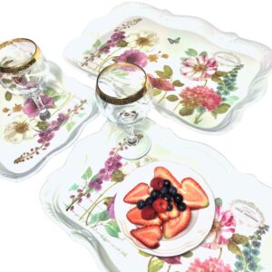 14.7x9.7 Medium Melamine Serving Tray for Eating Melamine Serving Platter Plastic Serving Tray with Handles Floral Resin Breakfast Tray for Veggie Cupcakes Outdoor Medium Serving Tray with Prints