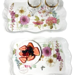 14.7x9.7 Medium Melamine Serving Tray for Eating Melamine Serving Platter Plastic Serving Tray with Handles Floral Resin Breakfast Tray for Veggie Cupcakes Outdoor Medium Serving Tray with Prints