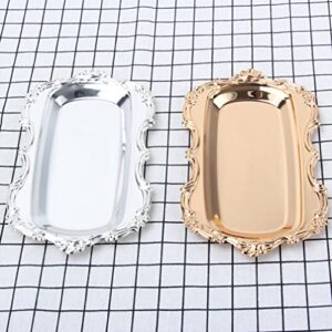 Cake Toppers Decor Metal Vanity Tray Stainless Steel Towel Tray Snacks Cake Dish Fruit Dessert Plate for Wedding Party Home (Golden) Cake Decorations