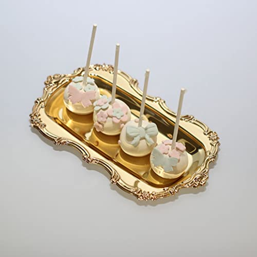 Cake Toppers Decor Metal Vanity Tray Stainless Steel Towel Tray Snacks Cake Dish Fruit Dessert Plate for Wedding Party Home (Golden) Cake Decorations